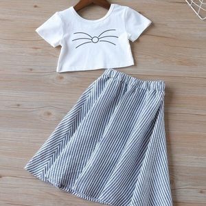 Kitten Crop + Long Striped Skirt Set 3-4T